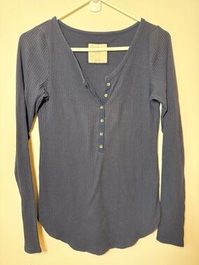 Abercrombie & Fitch Navy Ribbed Henley Long-Sleeve Top Y2K